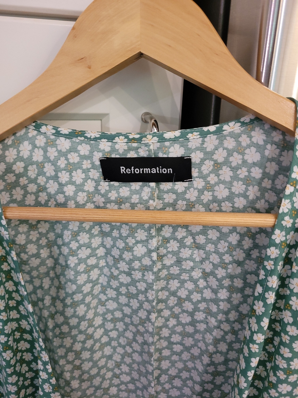 Reformation Green Floral Wrap Mini Dress - Picture 3 of 7